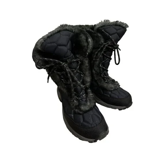 L L Bean Boots Quilted Winter Snow Boot Faux Fur Lined Womens Sz M Black